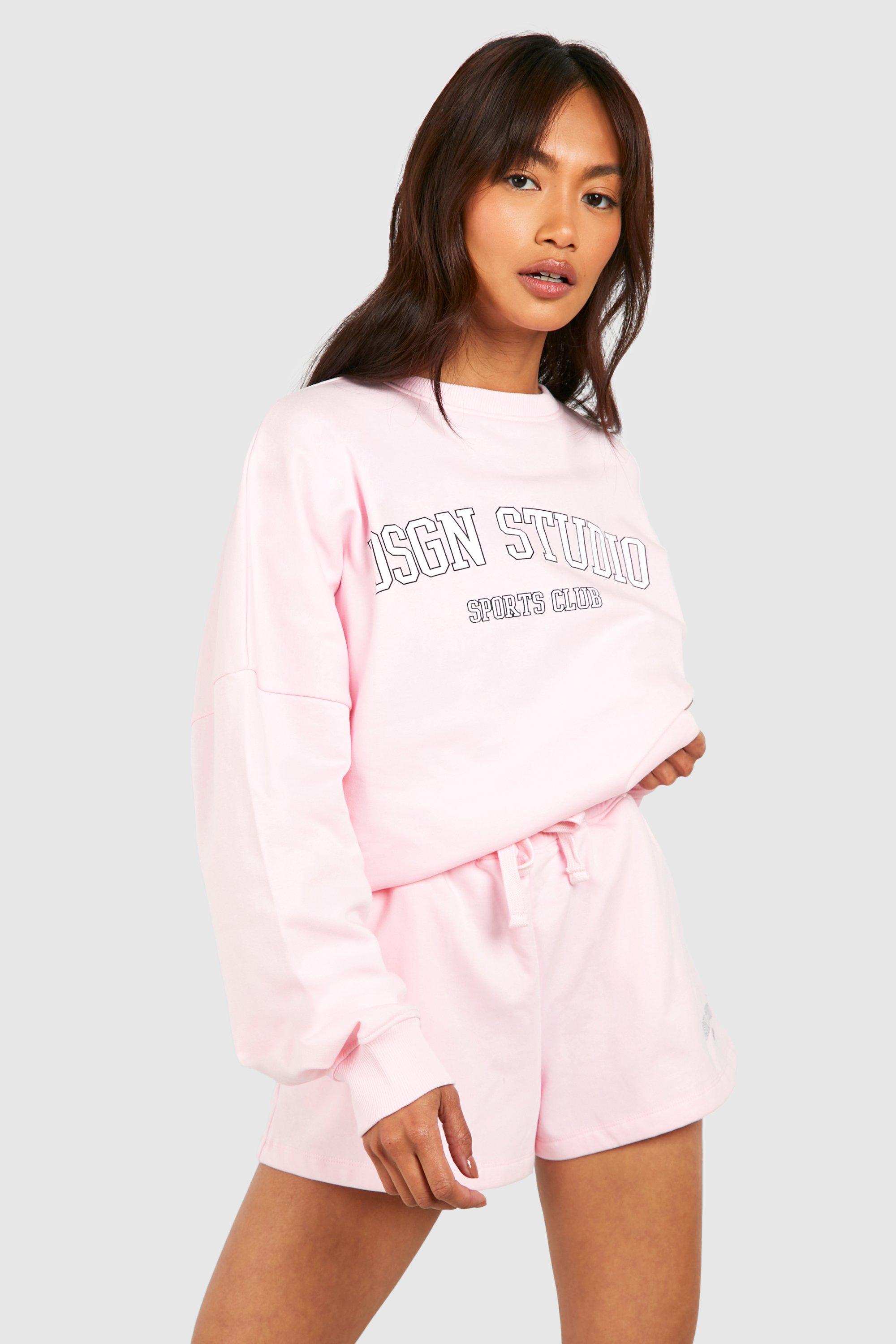 Womens Dsgn Studio Collegiate Applique Sweatshirt Short Tracksuit - Pink - M, Pink